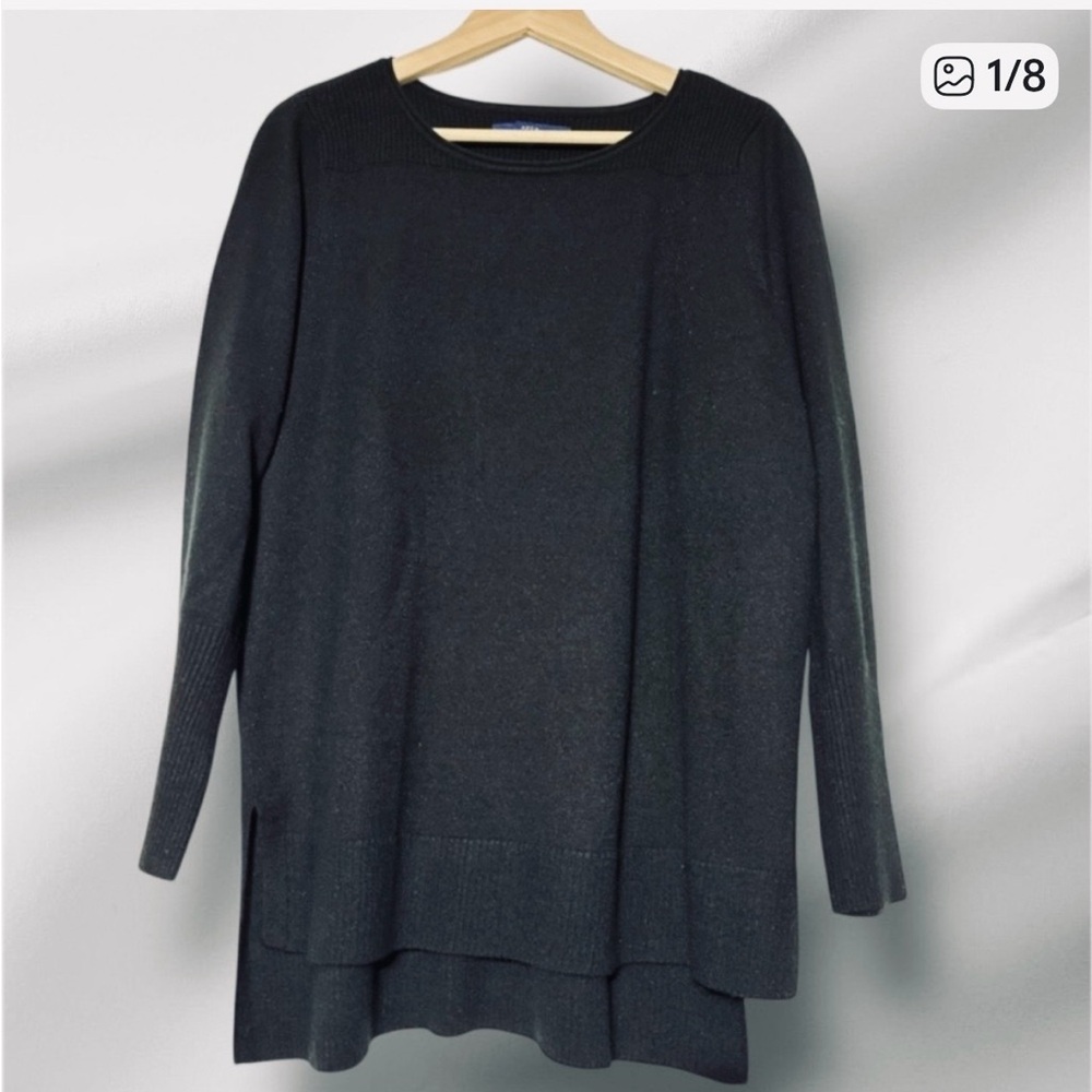 Apt. 9 Women's Black Crew Neck Sweater Tunic- size XL-silver shimmer-holiday